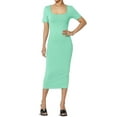 thumbnail image 1 of TheMogan Robe Midi Moulante Crayon en Coton Extensible à Manches Courtes et Encolure Carrée pour Femmes P-TG, 1 of 6