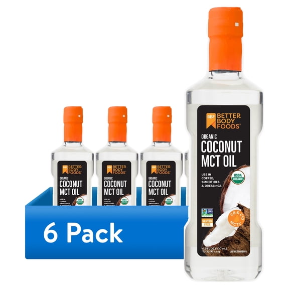 (6 pack) BetterBody Foods MCT Oil Concentrated MCTs from Organic Coconut Oil, 500ml