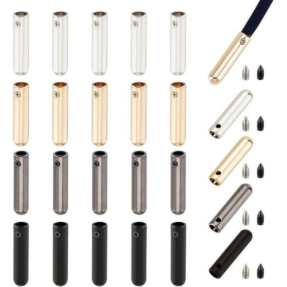 24 Sets Shoelace Screw 4 Colors Alloy Shoelace Head and Cords End Metal Aglet Replacement Tips for DIY Repairing and Design Making Round Head DIY