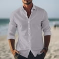thumbnail image 2 of Lumtrix Men's Linen Shirts Casual Button Down Long Sleeve Shirt Solid Collar Summer Beach Shirts Big and Tall Dress Shirts Gray 3XL, 2 of 6