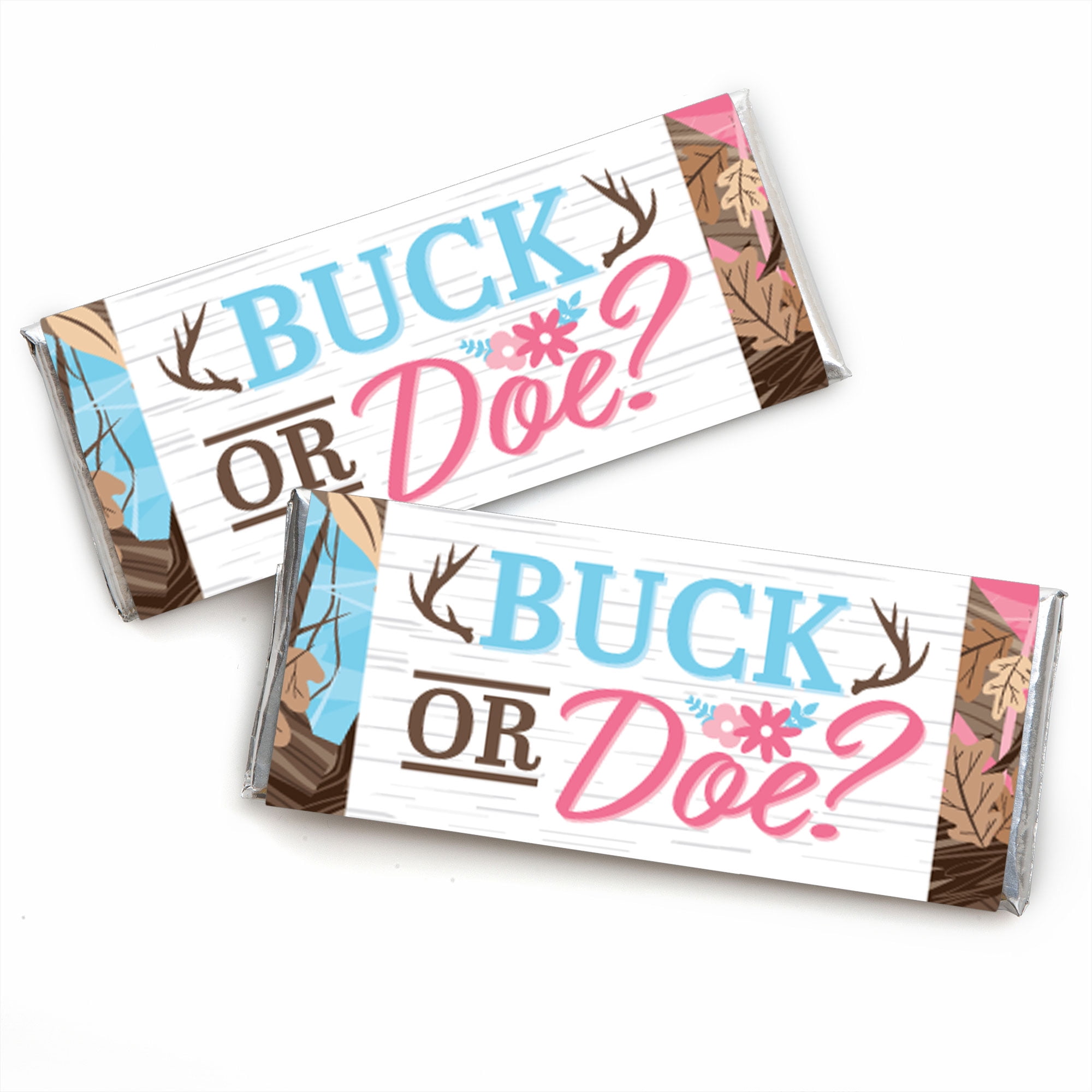 Big Dot of Happiness Buck or Doe - Candy Bar Wrapper Hunting Gender Reveal Party Favors - Set of 24