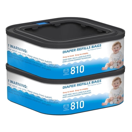 2 Packs Jumbo Square Refills Disposal Bags Refill Compatible with Diaper Genie Compact, Select Pails and Classic Version Pails, Hold Up to 810 Newborn-Sized Diapers Per Refill