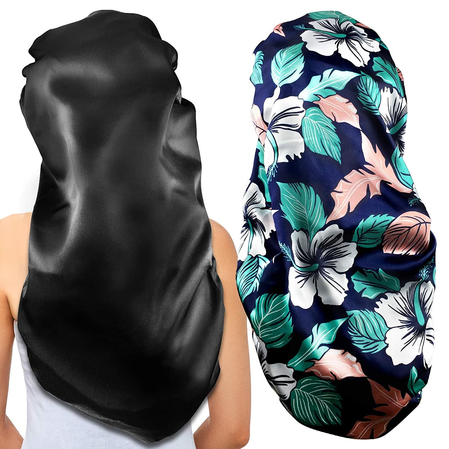 2Pcs Long Satin Bonnet Sleep Cap,Extra 