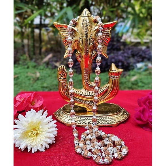 Wonder Care | Ganesha Lakshmi Statue Sculpted in Great Detail in Ivory Antique Finish - Ganesh Idol for Car | Home Decor | Mandir | Gift | Hindu God Idol