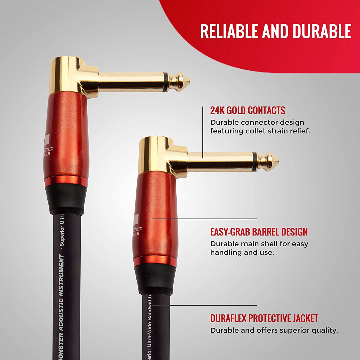 Monster Cable Prolink Acoustic Pro 8in Audio Instrument Cable, Right Angle to Right Angle, Black