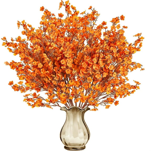 USPEED 10PCS Fake Flowers Babys Breath Silk Artificial Flowers Gypsophila Bouquets Bulk Real Touch Fall Stems for Fall Thanksgiving Autumn DIY Floral Arrangement Table Centerpieces - Orange