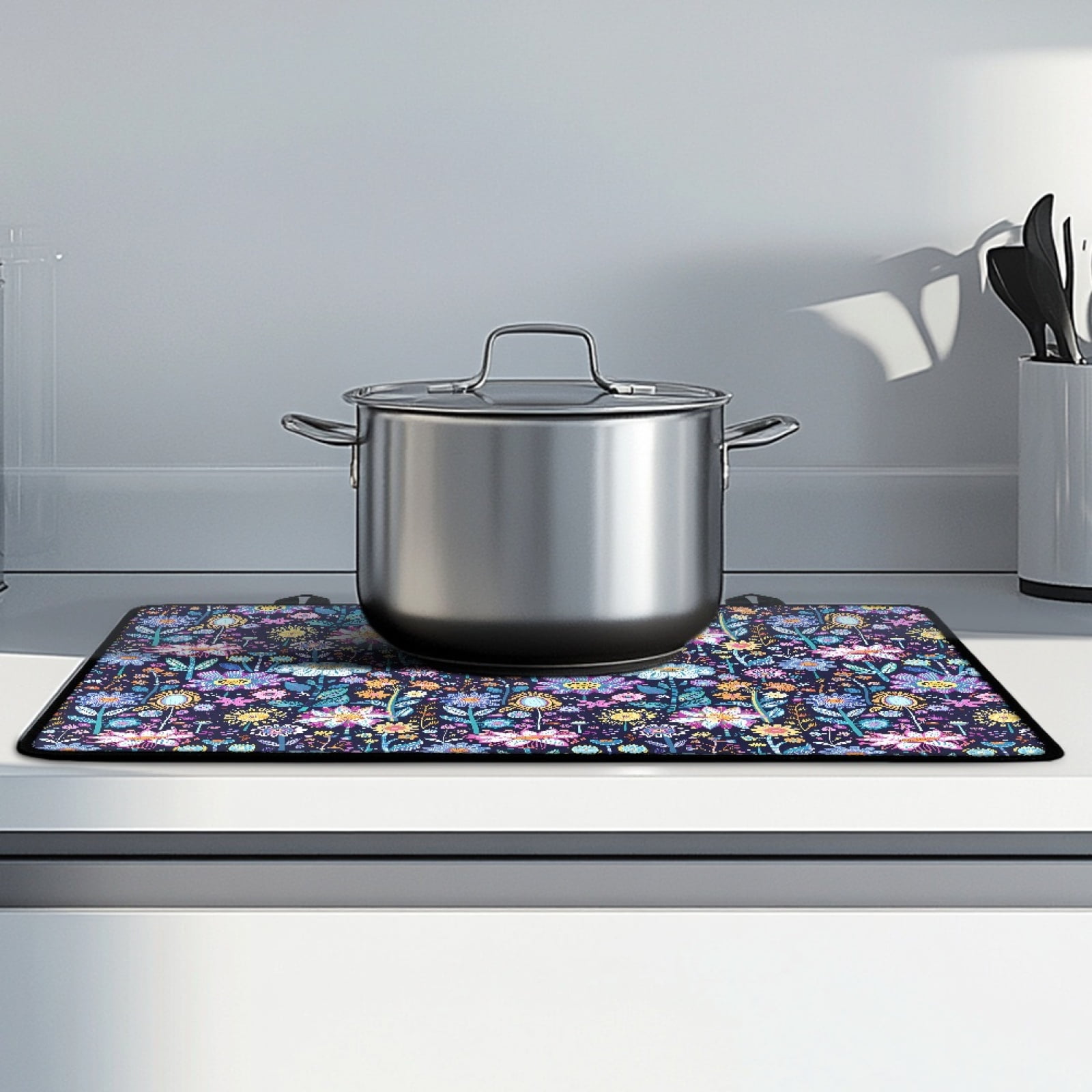 Renewold Stove Cover Glass Stove Top Cover Protector Heat Resistant Non-slip Stove Burner Cover Prevent Scratching Cooktop Mat for Kitchen Counter, Hippie Flower Lotus Violet