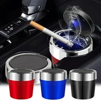 Stainless Steel Car Ashtray with Lid, Mini Smell Proof Windproof Portable Automotive Ash Tray Trash Can with LED Blue Light for Travel Cup Holder Outdoor, Universal for SUV Truck RV