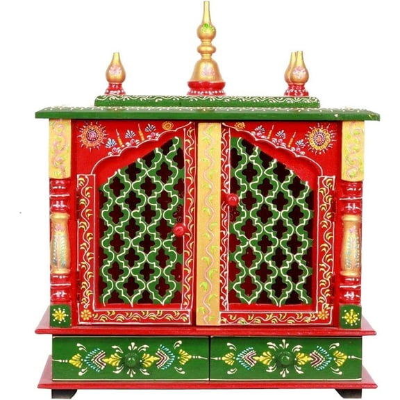 Home and Bazaar Rajasthani Ethnic Handcrafted Wooden Temple/Mandir/Pooja Ghar/Mandapam Size 18 x 9 x 22 Inch
