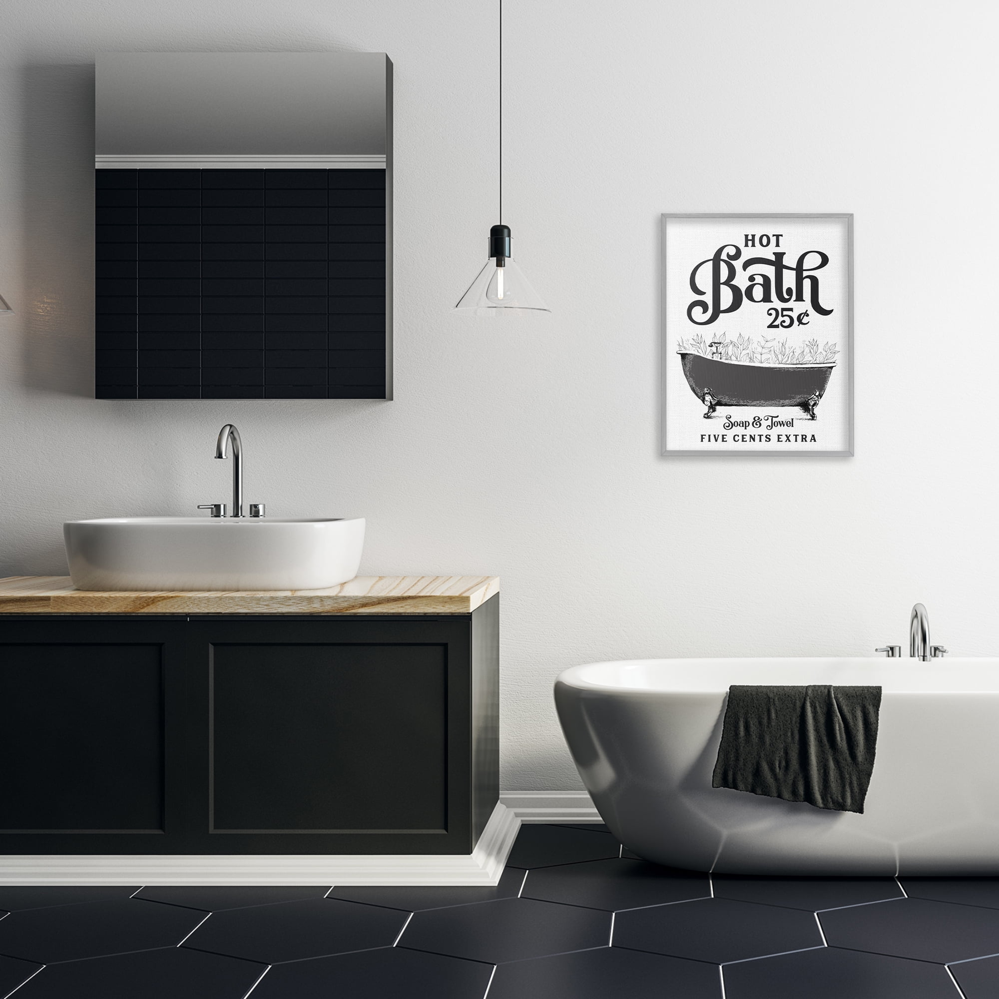 Hot Bath with Bubbles Gray Framed Giclee Art, design by Lettered and Lined