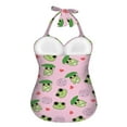 thumbnail image 3 of FKELYI Women's Cosy Swimwear with Halter Strap Cute Frog Love Print One Piece Swimsuit Bathing Suit Tummy Control Monokini with Soft Pad for Ladies Swimming Surfing, L, 3 of 6