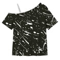 thumbnail image 6 of Virmaxy 5-14 Years Ink Splatter One-Shoulder Top Cold Shoulder Casual Top Loose Short Sleeve T-Shirts for Casual Daily and Summer Wear, 6 of 9