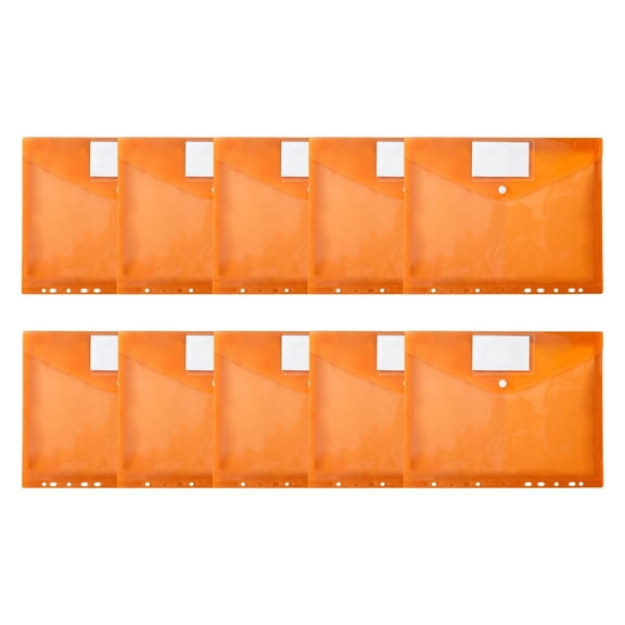 Plastic File Folder Envelope Expanding File Wallet Document Folder with Button Closure, 11-Hole Punched, Letter/A4 Size, Large Waterproof File Pouch Folders for Home Office, 10Pcs(Orange,13x9.8")