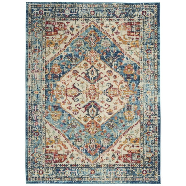 homeroots home decor 385550 5’ x 7’ Ivory and Light Blue Distressed Area Rug