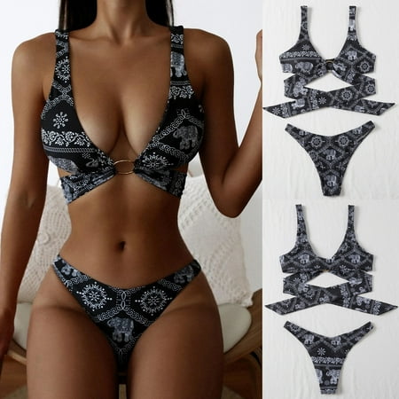 IDALL Bikini Sets Bathing Suit Push Women Two High Waist Bikini Striped Set Up Cut Swimsuit Hight Halter Piece Swimwears Tankinis Set High Waisted Bikini Sets Micro Bikini Black M
