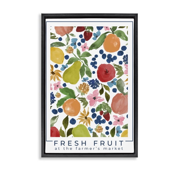 Stupell Industries French Country Fresh Fruit Market Pattern Black Floating Frame Canvas Art, 17 x 25, by Lucille Price