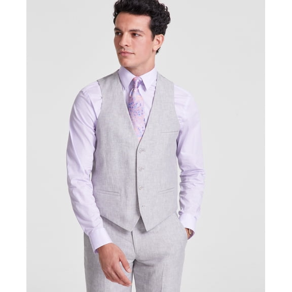 Bar Iii Mens Slim fit Button-Up Suit Vest Medium Light Grey Linen