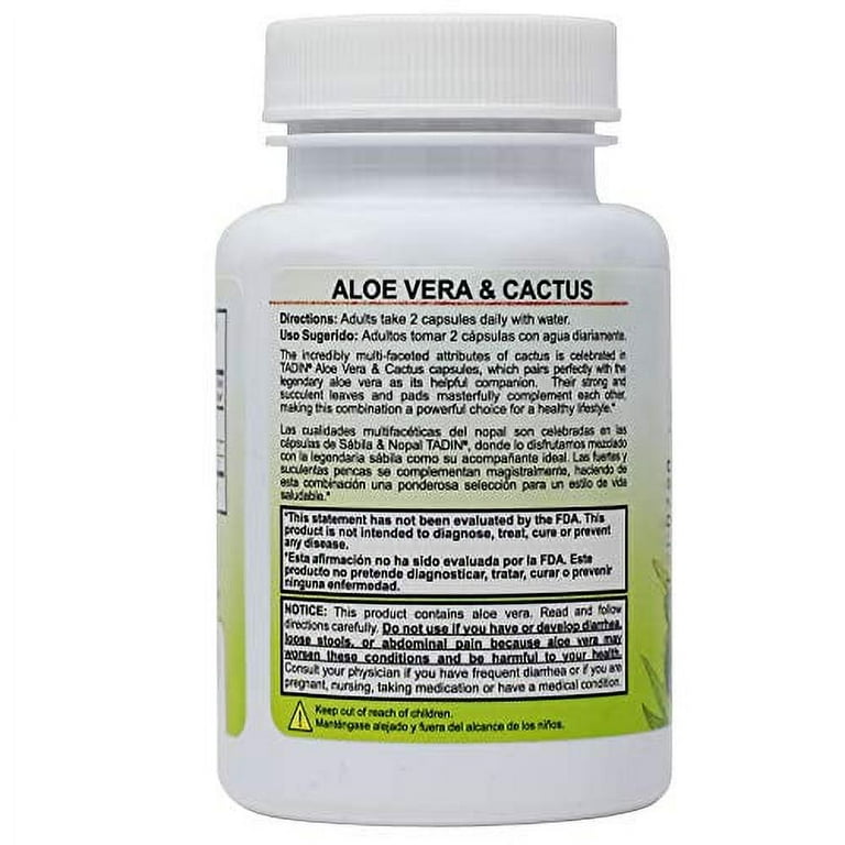 TADIN Aloe Vera and Cactus Capsules, Helps Relieve Constipation, Helps  Eliminate Toxins, 60 Count (Pack of 2)