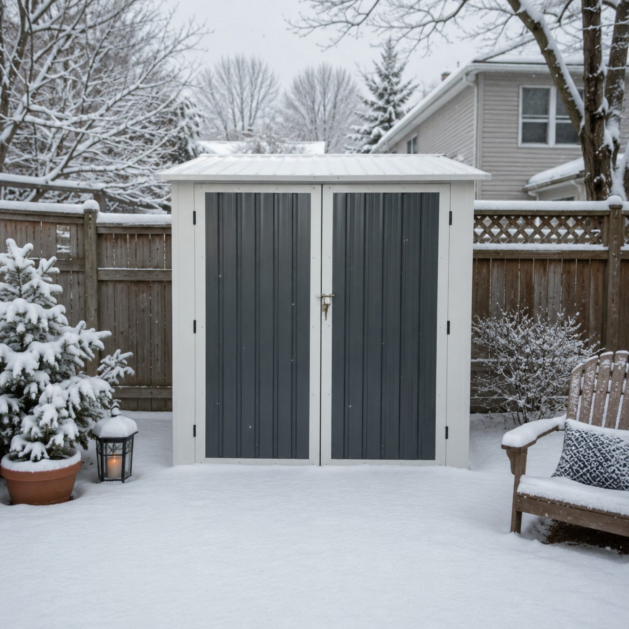 Aukfa 6x9 FT Metal Outdoor Storage Shed with Flower Rack&Lockable Doors, Waterproof Garden Tool Shed for Backyard Patio Lawn, Coal Gray