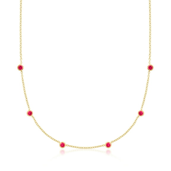 Pure Collection by Ross-Simons 0.80 ct. t.w. Bezel-Set Lab-Grown Ruby Station Necklace in 18kt Gold Over Sterling, Women's, Adult