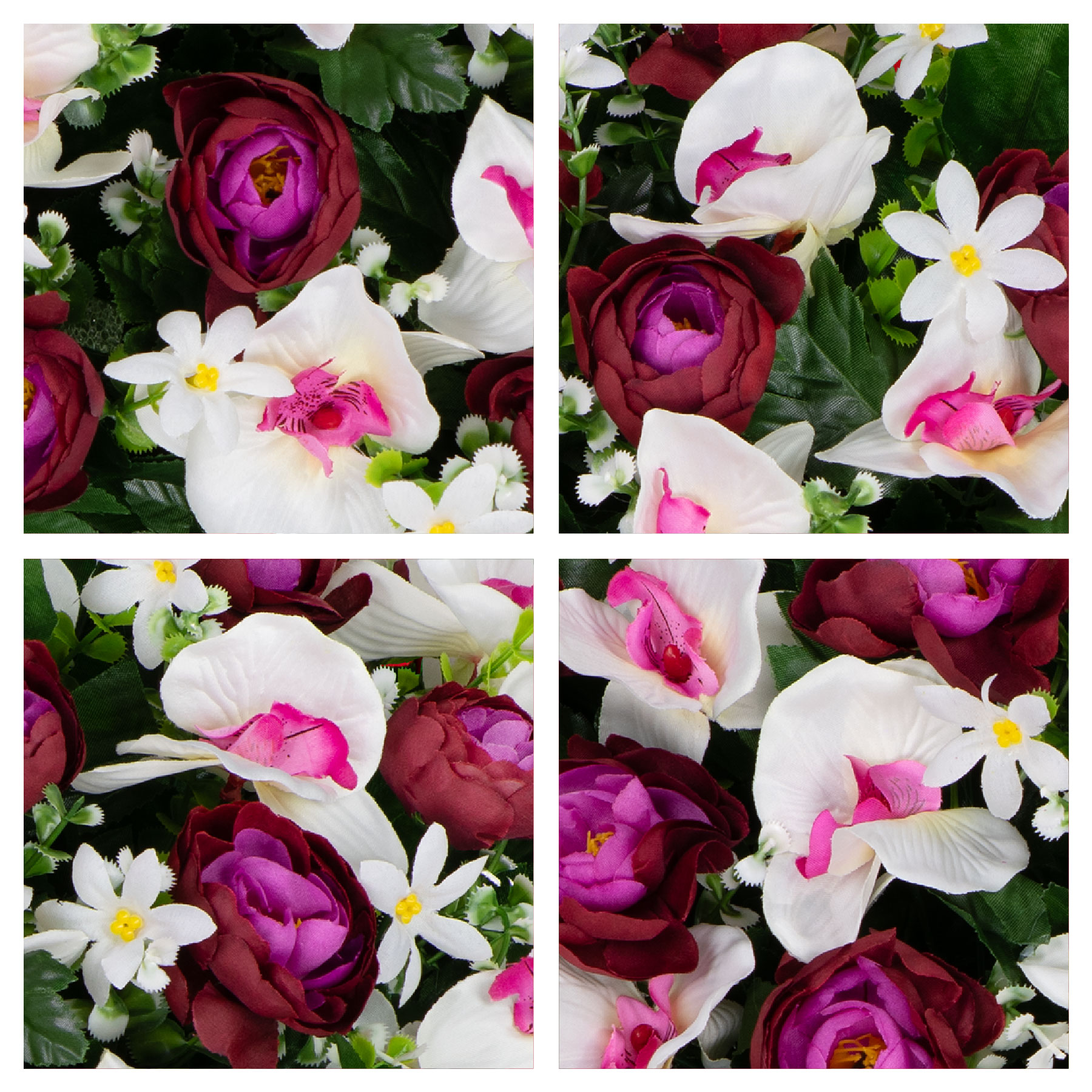 Sympathy Silks Artificial Cemetery Flowers - Violet Cabbage Rose and White Orchid - Saddle for Headstone
