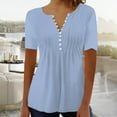 thumbnail image 4 of Endives Women's Casual Pleated Round Neck Button Open Short Sleeve Loose T Shirt Shirt Top, 4 of 5