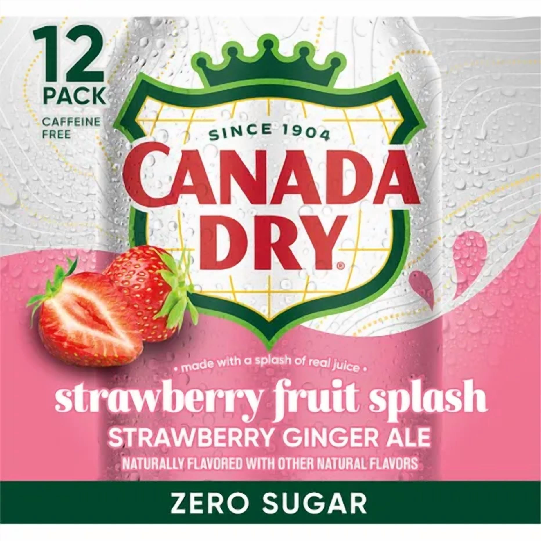 Canada Dry Zero Sugar Strawberry Fruit Splash Ginger Ale, 12 fl oz Cans, 24 Pack