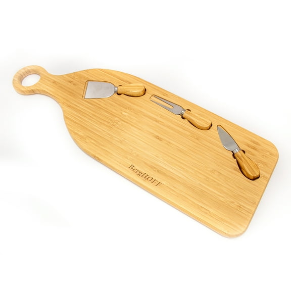 BergHOFF Bamboo 4Pc Paddle Cheese Board Set, with 3 Tools, 22x7.9x1"