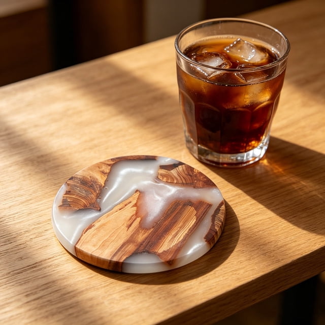Openpig Rond Bois Résine 4 Pouces Résine Époxy Bois pour Boissons Fait Main Bois Naturel Vivant pour Table Basse Tasse Résistante à la Chaleur Mats