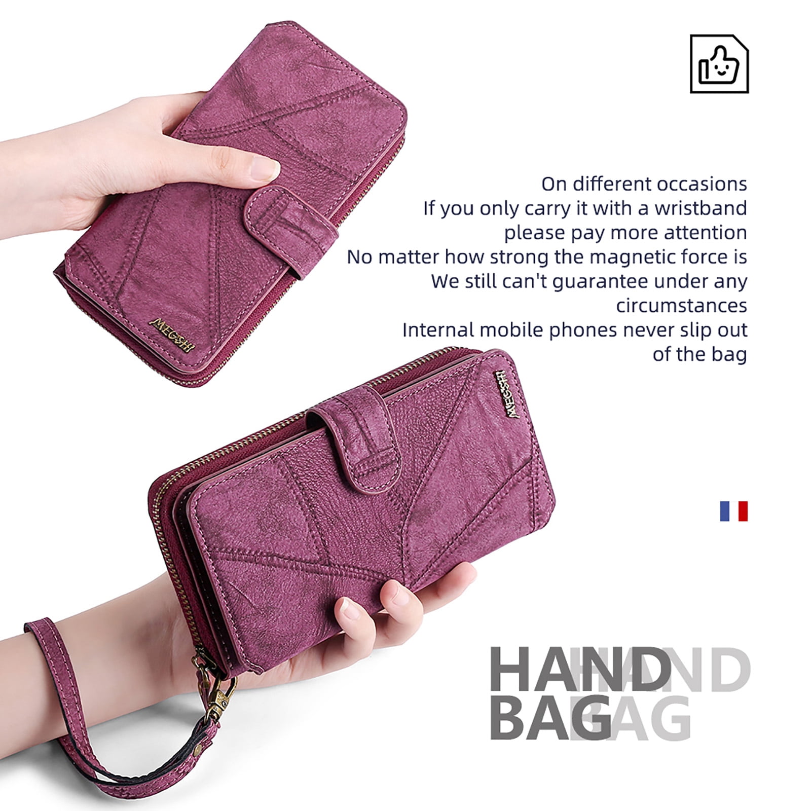 For Samsung Galaxy S25+ Wallet Case with RFID Blocking Credit Card Holder, Detachable Wallet Phone Case Magnetic Closure Flip Kickstand PU Leather Flip Lanyard Strap Wristlet Zipper Purse,Winered
