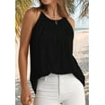 thumbnail image 5 of Womens Pleated Tank Tops Spaghetti Strap Camisole Halter Tops Curved Hem Fashion 2025 Black XL, 5 of 7