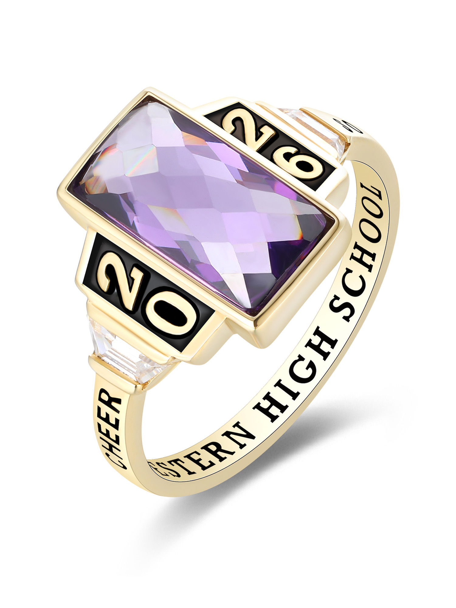 Mementos USA Custom Sterling Silver Class Ring for Women High School College-Gold-Checkboard