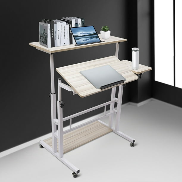 Modern Mobile Standing Desk, Height Adjustable Laptop Table Rolling