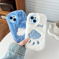 thumbnail image 3 of Fluffy Fuzzy Furry Warm Plush Cute Cloud Pattern Compatible with iPhone Case (White,iPhone 15 Pro), 3 of 7