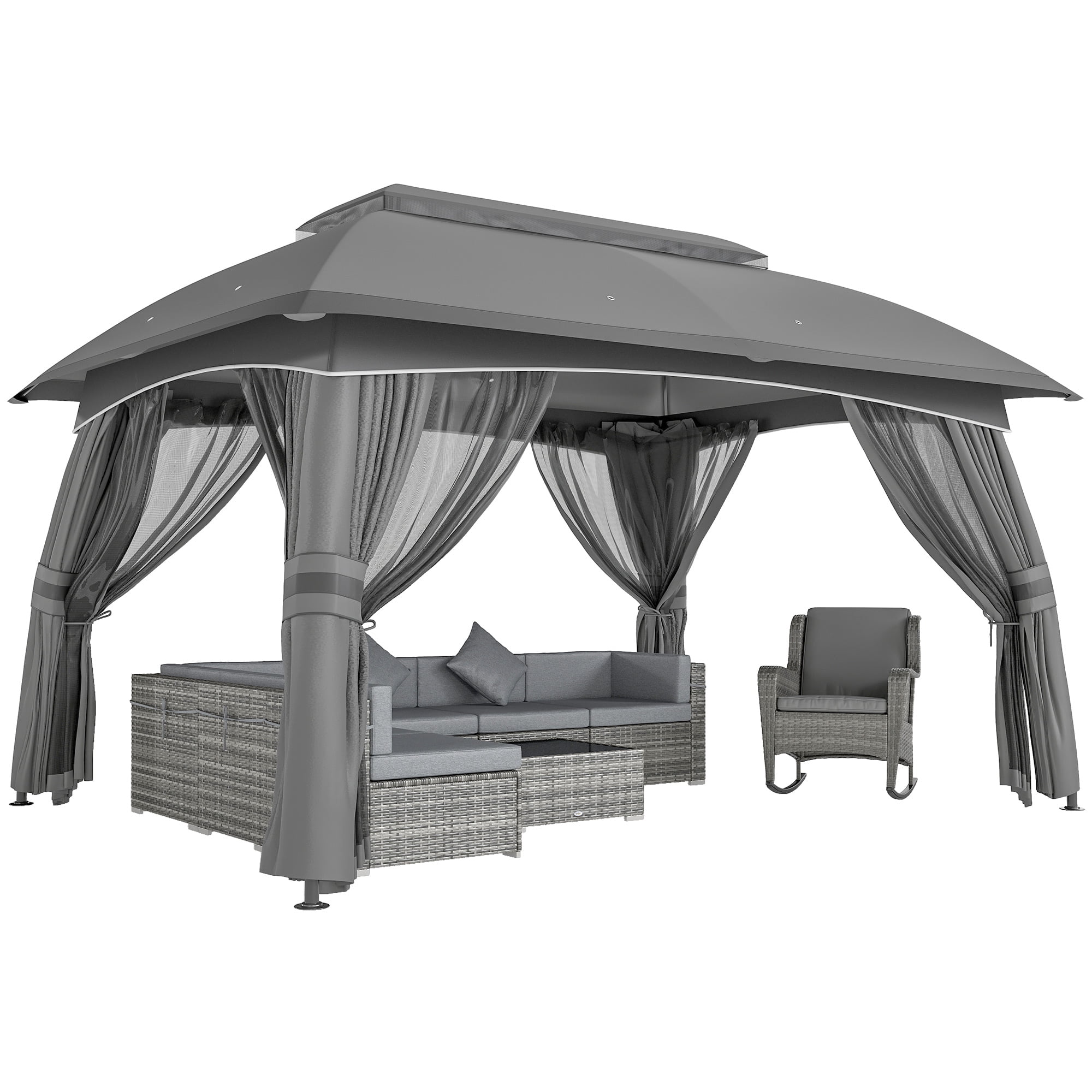 Outsunny 10' x 13' Patio Gazebo with Netting & Curtains, Dark Gray