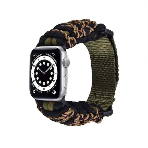 WorryFree Gadgets Nylon Band Compatible with Apple Watch Ultra Series 9 8 7 6 5 4 3 2 1 SE Rugged Survival Paracord Nylon Strap Braided Sport Loop for iWatch Bands Men (Army Green/Black-(42/44/45MM))