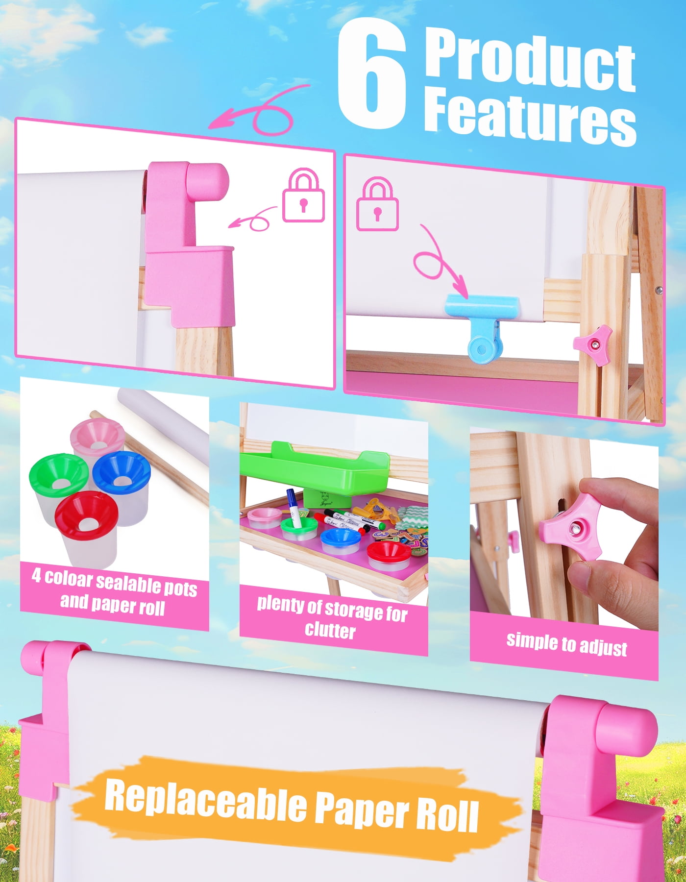 Joyooss Adjustable Wooden Double-Sided Whiteboard & Chalkboard Art Easel