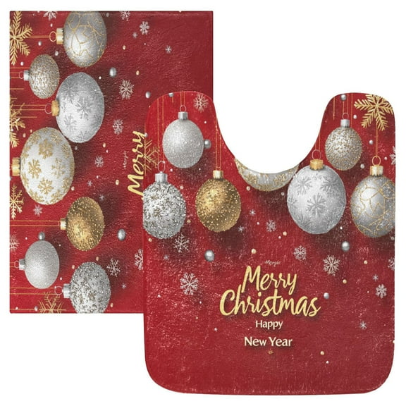 2 Piece Soft Bathroom Rug Set Dark Red Christmas Background Bath Mat and U-Shaped Toilet Contour Rug (16"x24" 20"x24")