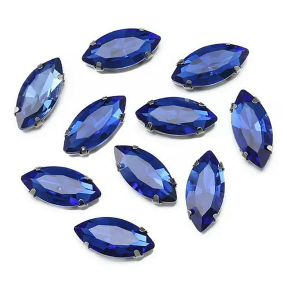 U8MO Eye Rugby Shape Sew on Flatback Crystal Glass Rhinestones Claw Up Craft Beads-17x32mm 5pcs-Deep Blue