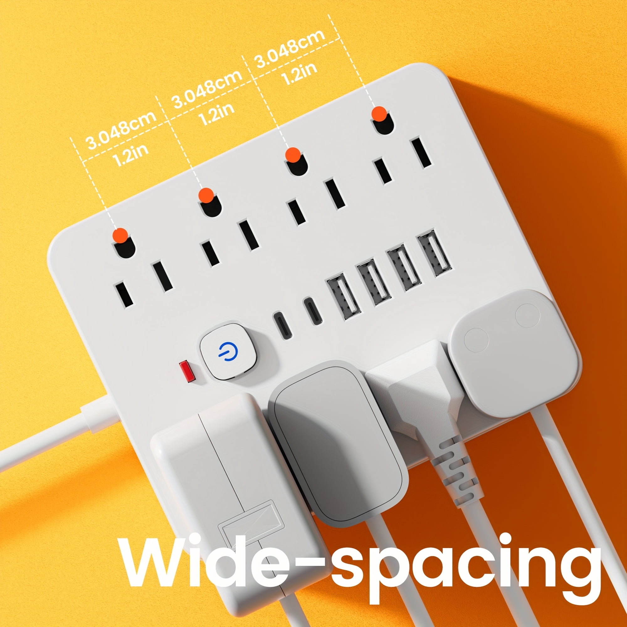 14-in-1 Power Strip: 8 AC Outlets, 6 USB Ports (2 USB-C), Surge Protector, Flat Plug, Wall Mount, Overload Protection, 5ft/10ft Cord for Home Office