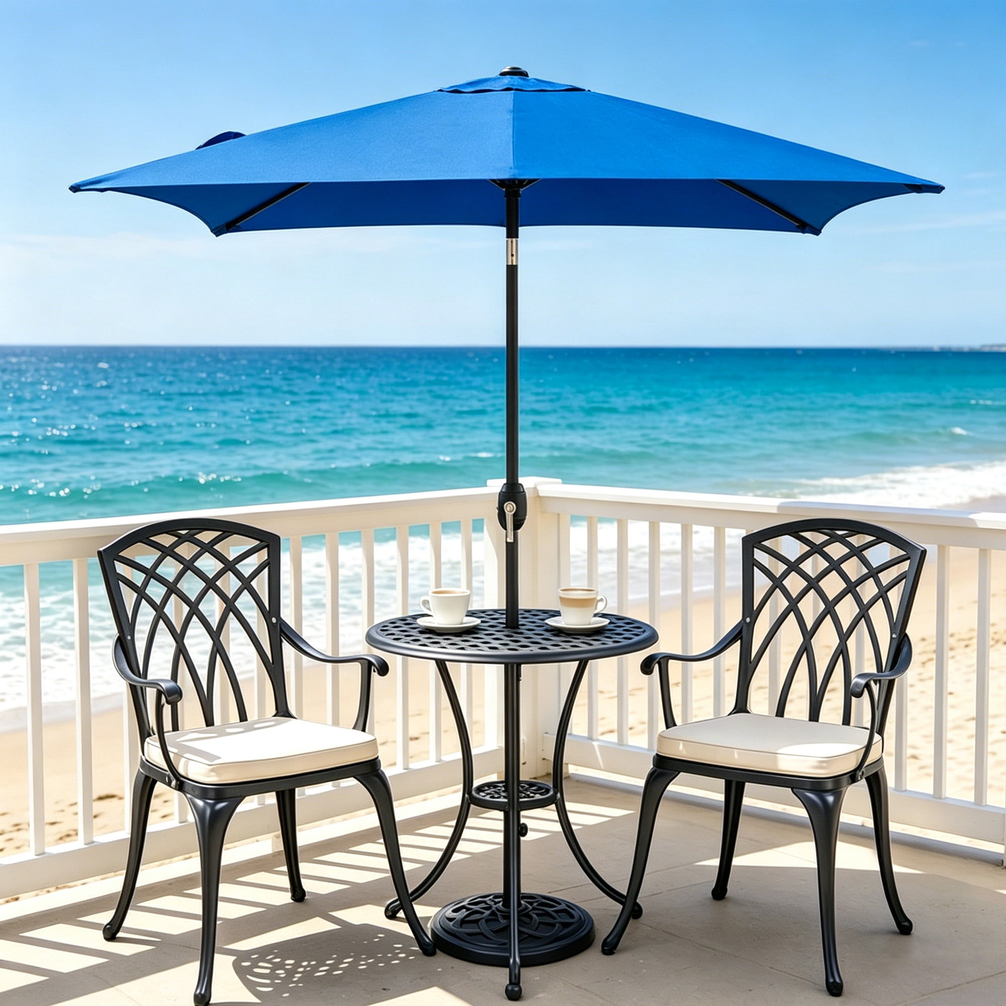 Kool 6.5 ft Square Outdoor Patio Market Umbrella with Push Button Tilt and Crank Handle, Royal Blue