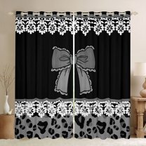 jejeloiu Leopard Print Black Out Curtains,Romantic Valentine Day Curtains Pack of 2 (42x63 Each),Gray Bow Bowtie Bedroom Curtains For Girls Teens,Ultra Soft Home Decor