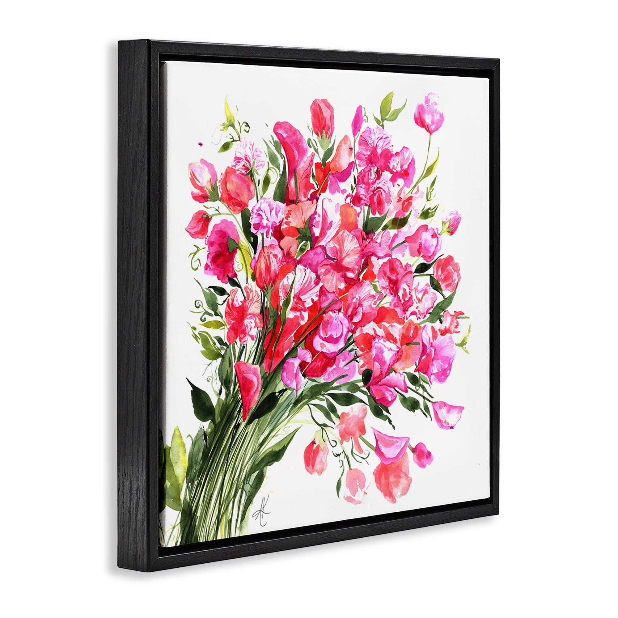Stupell Industries Sweet Pea Bouquet Botanical & Floral Painting Black Floater Framed Art Print Wall Art, 18 x 18