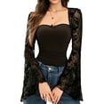 thumbnail image 6 of FNFYFH Womens Going Out Tops Lace Bell Long Sleeve Square Neck Ruched Blouse Y2k Gothic Shirt, 6 of 6