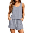 thumbnail image 2 of Cagogo Women Plus Size 2 Piece Shorts Set Casual Summer Round Neck Sleeveless Tank Top Matching Lounge Outfits Loose Comfy Pants Tracksuits Travel Airport Clothes, Gray XL, 2 of 9