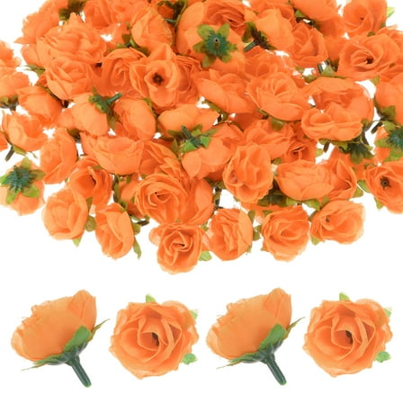 Uxcell 50 Pack Artificial Roses Heads 1.2'' Small Silk Faux Rose Head for Wedding Bouquet Party Decorations Orange