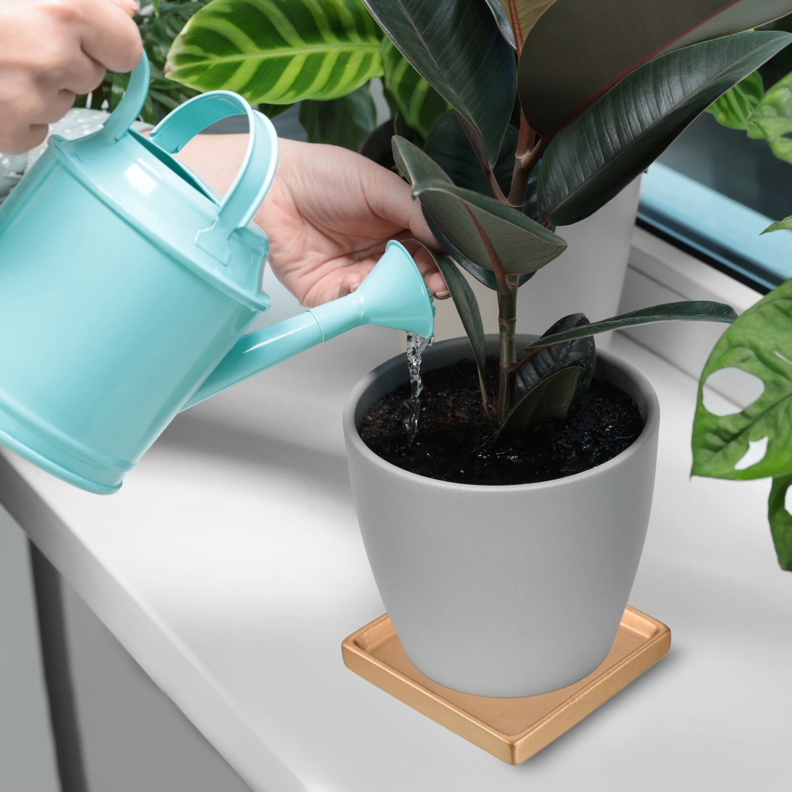 Unique Bargains Ceramic Square Planter Saucer Flower Drip Tray Coaster, 2 Pack Gray 5"