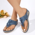 thumbnail image 3 of Rokment Women's Flower Orthopedic Wedge Flip Flops Boho Beach Summer Comfortable Leather Platform Thong Slip on Walking Sandals Fashion Casual Floral Chunky Mid Heel Dress Slides Navy Size 8.5, 3 of 7