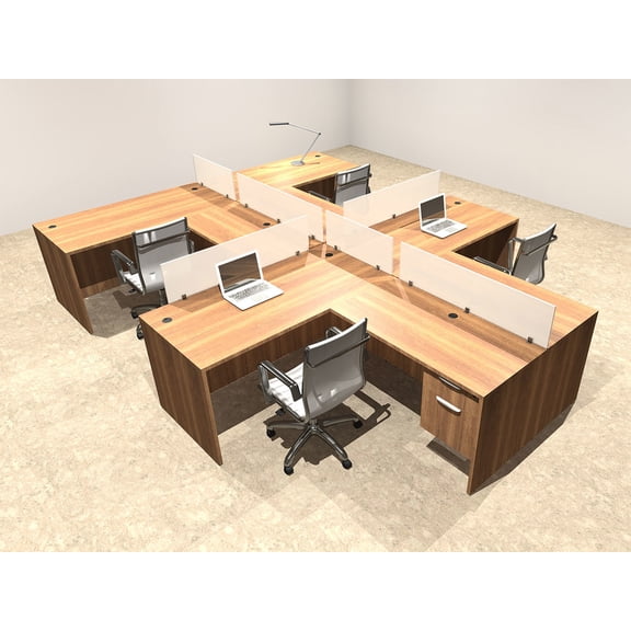 Four Person L Shaped Divider Office Workstation Desk Set, #OT-SUL-SP57