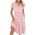 thumbnail image 2 of Kmdttou Women's Short Sleeve Loose Plain Dresses Women's V-neck Ruffle Sleeve Short Sleeved Solid Color Casual Dress, 2 of 8